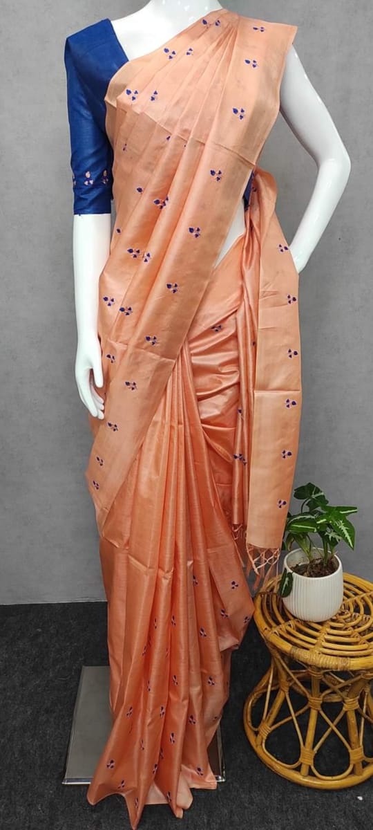 Tussar Handloom Silk Embroidery Saree SILK ZONE