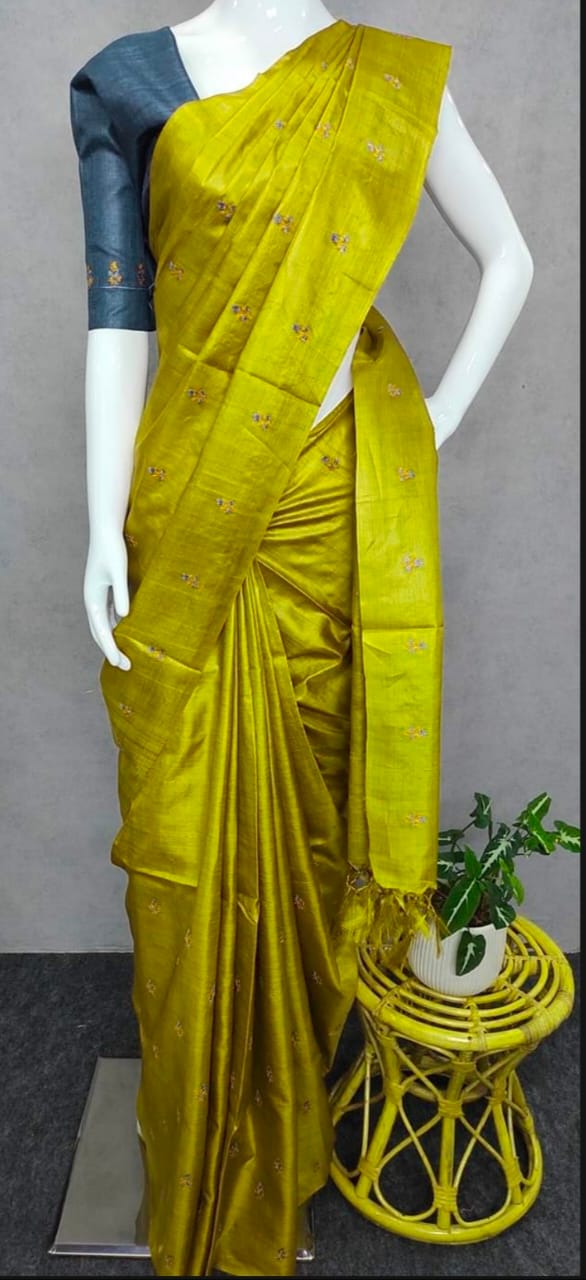 Tussar Silk Embroidery Saree SILK ZONE