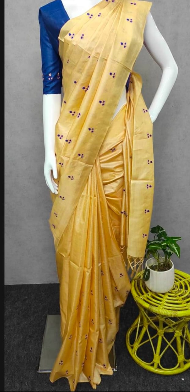 Tussar Handloom Silk Embroidery Saree SILK ZONE