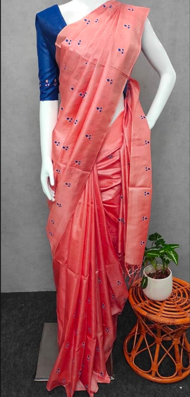 Tussar Handloom Silk Embroidery Saree SILK ZONE