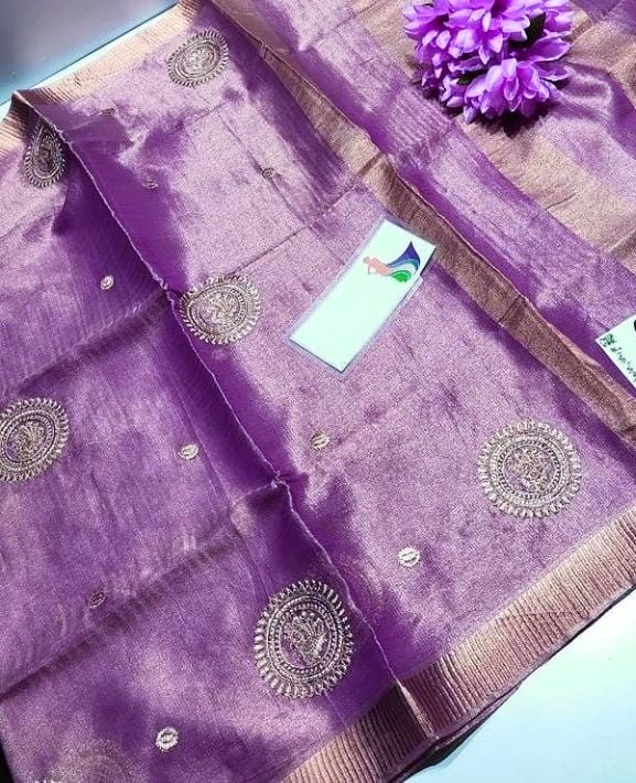 Tissue Linen Embroidery Saree SILK ZONE