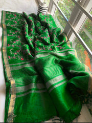 Silk Linen Embroidery Saree M J HANDLOOM