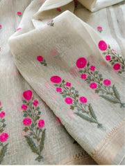 Silk Linen Embroidery Saree M J HANDLOOMS