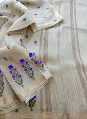 Silk Linen Embroidery Saree M J HANDLOOM