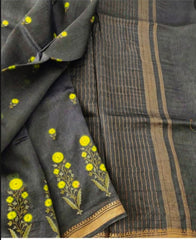 Silk Linen Embroidery Saree M J HANDLOOMS