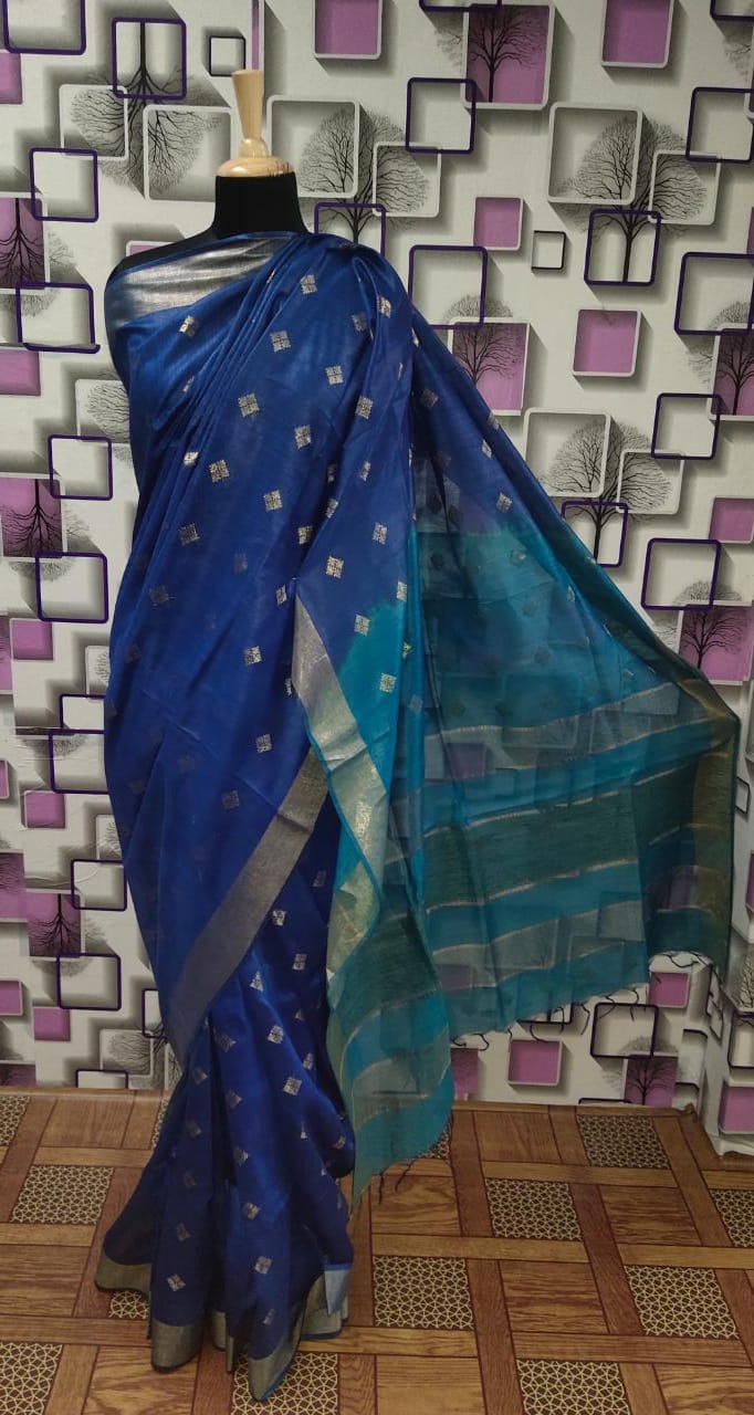 Tussar Munga Silk Zari Butta Saree HIND SILK