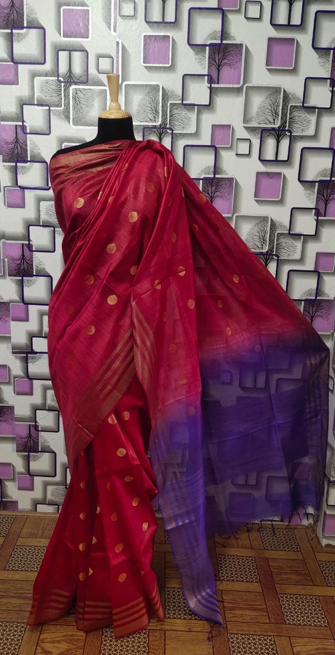 Tussar Munga Silk Zari Butta Saree HIND SILK