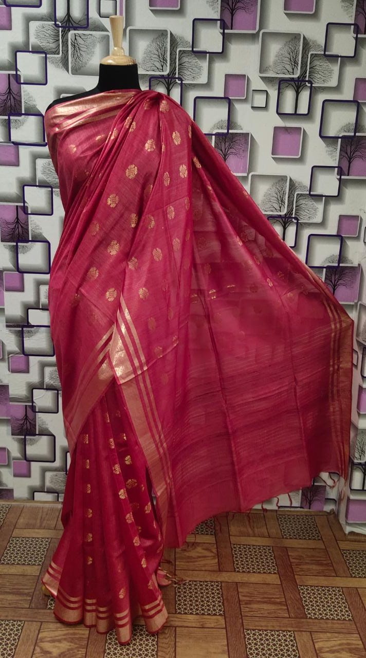 Tussar Munga Silk Zari Butta Saree HIND SILK