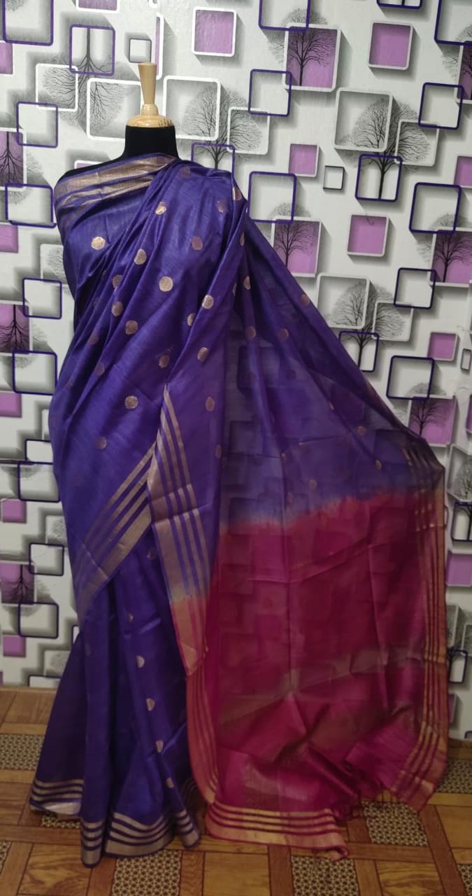 Tussar Munga Silk Zari Butta Saree HIND SILK