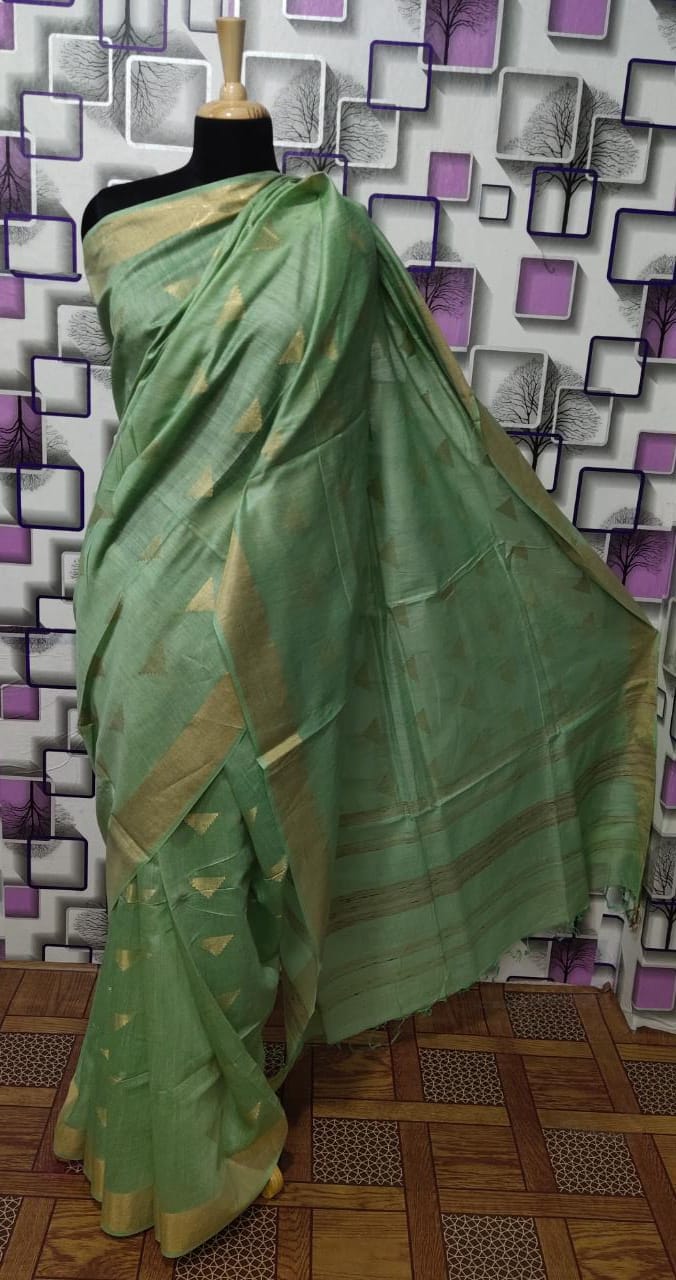Tussar Munga Silk Zari Butta Saree HIND SILK