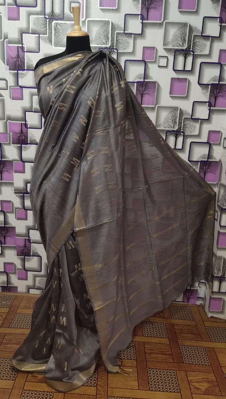 Tussar Munga Silk Zari Butta Saree HIND SILK