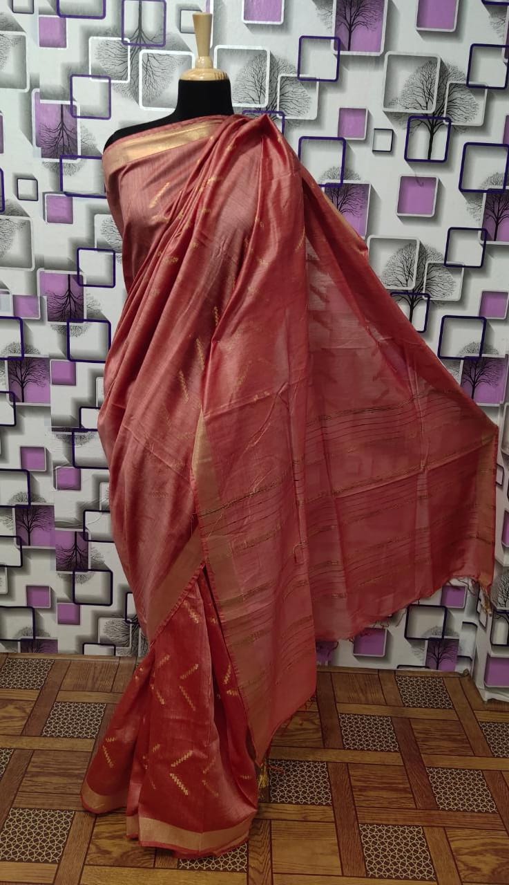 Tussar Munga Silk Zari Butta Saree HIND SILK