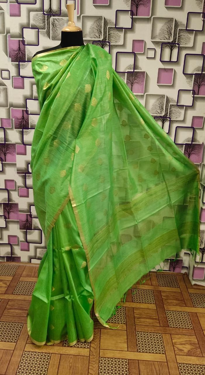 Tussar Munga Silk Zari Butta Saree HIND SILK