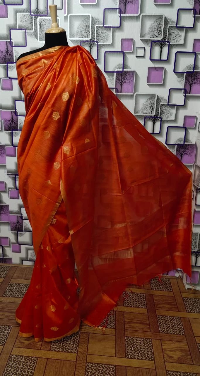 Tussar Munga Silk Zari Butta Saree HIND SILK