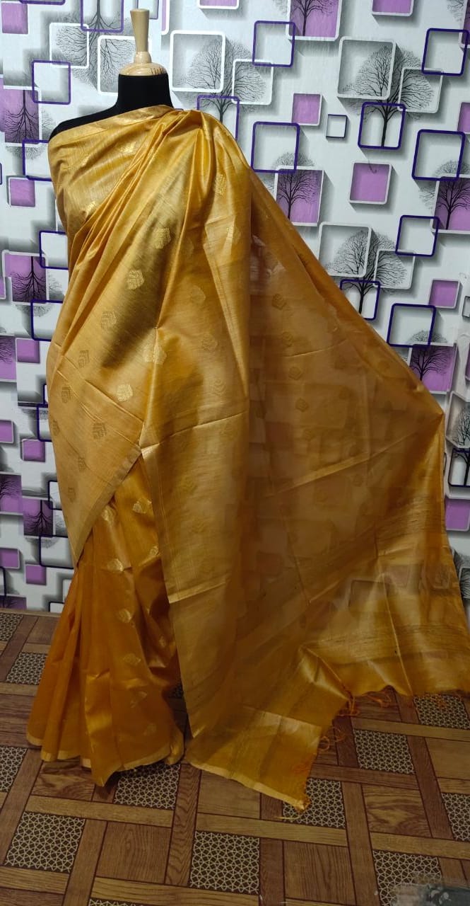 Tussar Munga Silk Zari Butta Saree HIND SILK