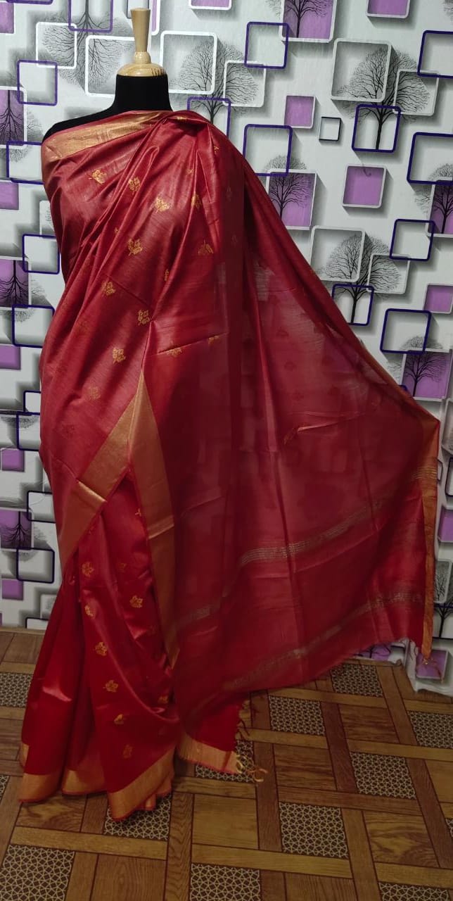 Tussar Munga Silk Zari Butta Saree HIND SILK
