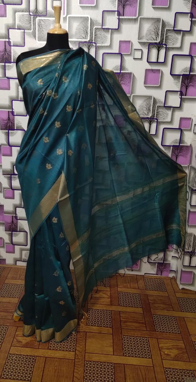 Tussar Munga Silk Zari Butta Saree HIND SILK