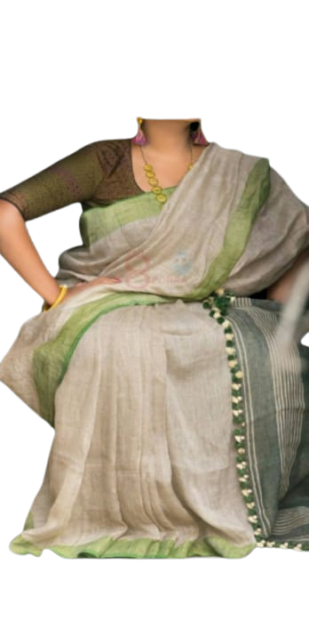 Pure Linen Saree M J HANDLOOM