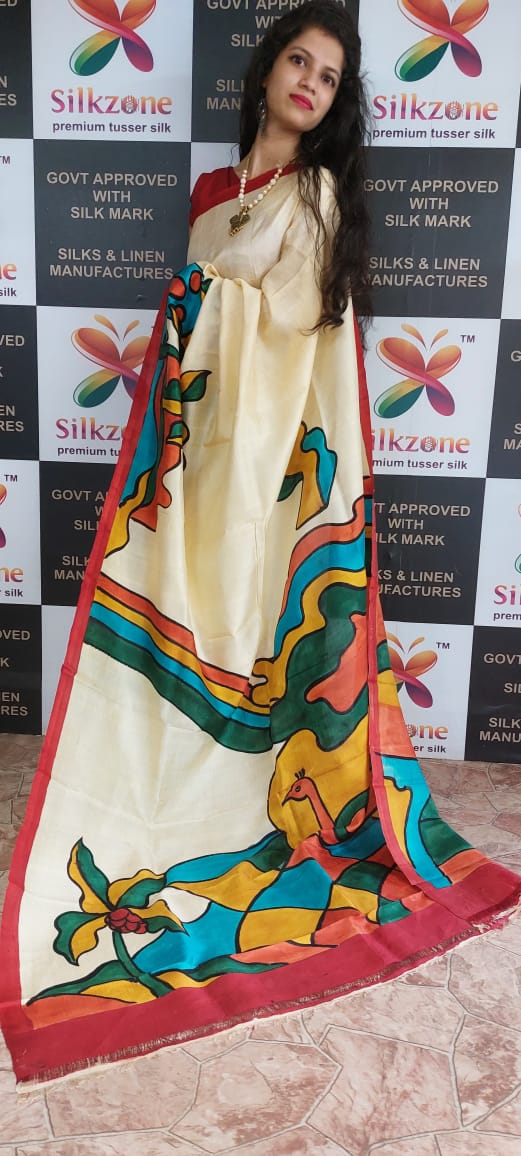 Pure Tussar Silk print saree