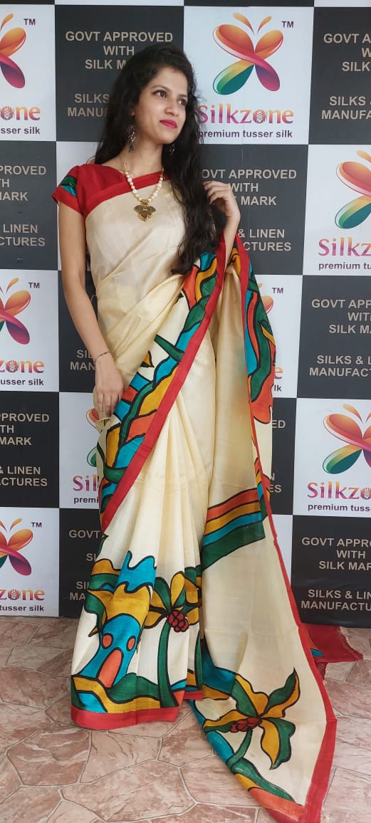 Pure Tussar Silk print saree
