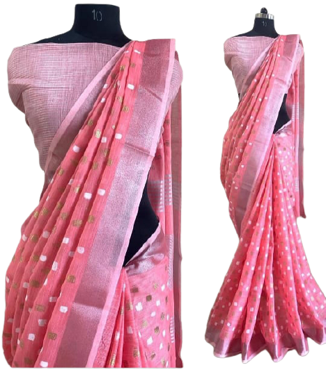 Linen Saree With Hand Embroidery Butta SILK ZONE