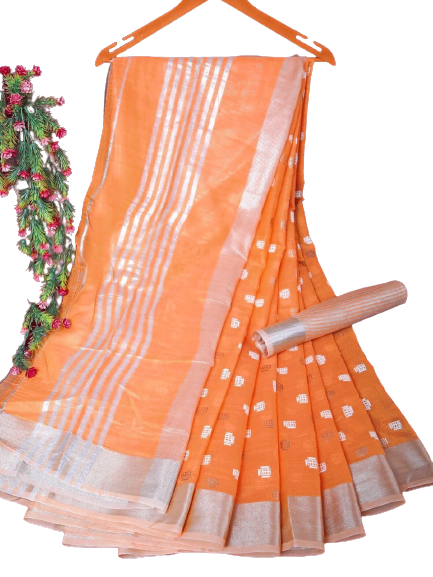 Linen Saree With Hand Embroidery Butta SILK ZONE