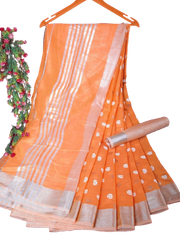 Linen Saree With Hand Embroidery Butta SILK ZONE
