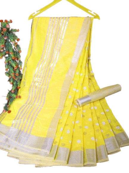 Linen Saree With Hand Embroidery Butta SILK ZONE