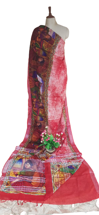 Khadi Linen Prink Saree SILK ZONE