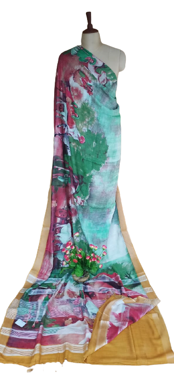 Khadi Linen Prink Saree SILK ZONE