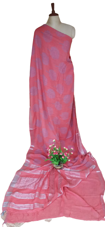 Khadi Linen Prink Saree SILK ZONE