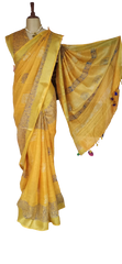 Linen Hand Block Printed Saree SILK ZONE