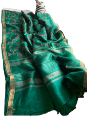 Silk Linen Embroidery Saree M J HANDLOOM