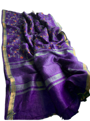 Silk Linen Embroidery Saree M J HANDLOOMS
