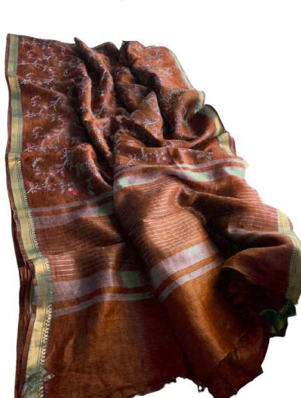 Silk Linen Embroidery Saree M J HANDLOOMS