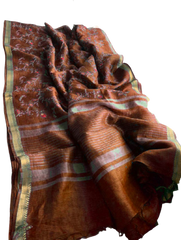 Silk Linen Embroidery Saree M J HANDLOOMS