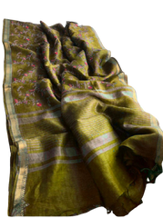 Silk Linen Embroidery Saree M J HANDLOOM