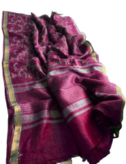 Silk Linen Embroidery Saree M J HANDLOOMS