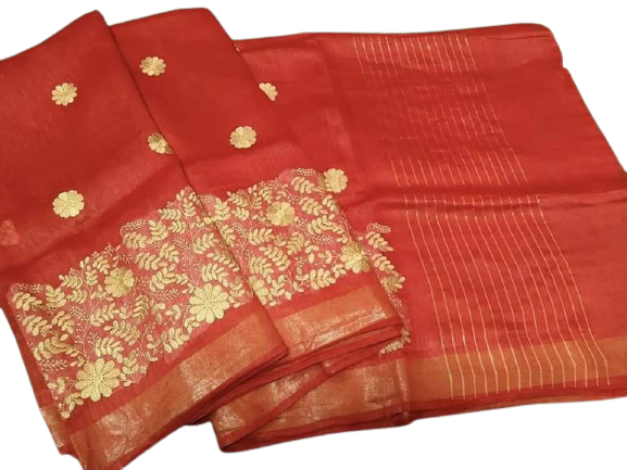 Silk Linen Embroidery Saree M J HANDLOOMS