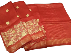 Silk Linen Embroidery Saree M J HANDLOOMS