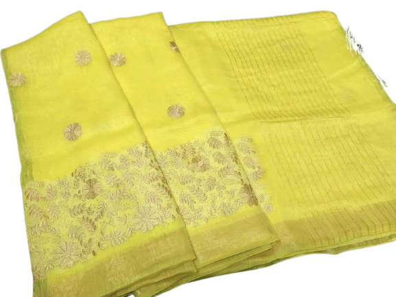 Silk Linen Embroidery Saree M J HANDLOOMS