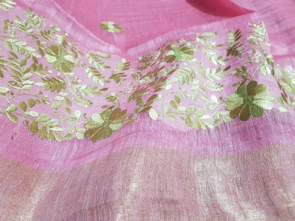Silk Linen Embroidery Saree M J HANDLOOM