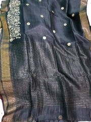 Silk Linen Embroidery Saree M J HANDLOOMS