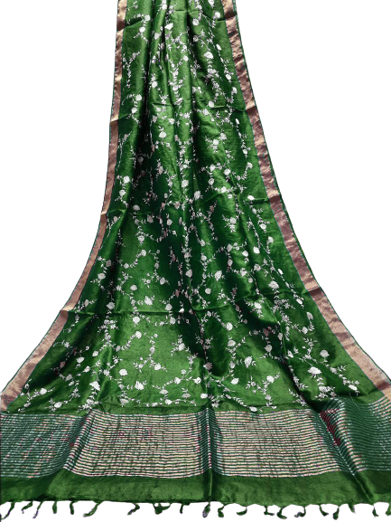 Silk Linen Embroidery Saree M J HANDLOOM