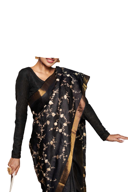 Silk Linen Embroidery Saree M J HANDLOOMS