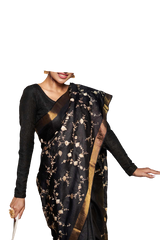 Silk Linen Embroidery Saree M J HANDLOOMS