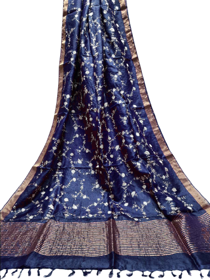 Silk Linen Embroidery Saree M J HANDLOOMS