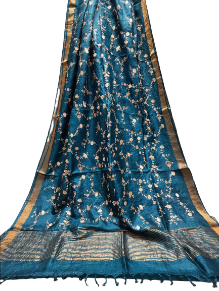 Silk Linen Embroidery Saree M J HANDLOOMS