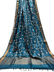 Silk Linen Embroidery Saree M J HANDLOOMS