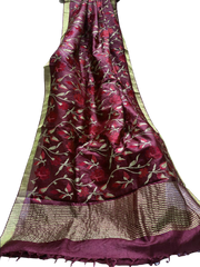 Silk Linen Embroidery Saree M J HANDLOOMS